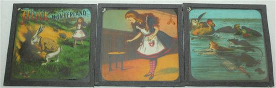 A set of twenty four Alice in Wonderland magic lantern slides,